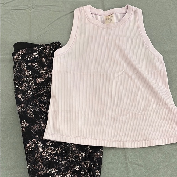 Womens Calia Pink Ribbed Tank Top and Floral Leggings Set - Picture 2 of 7